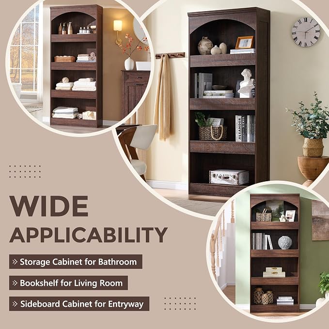 IFGET 76" Tall Arched Bookcase - Image 5