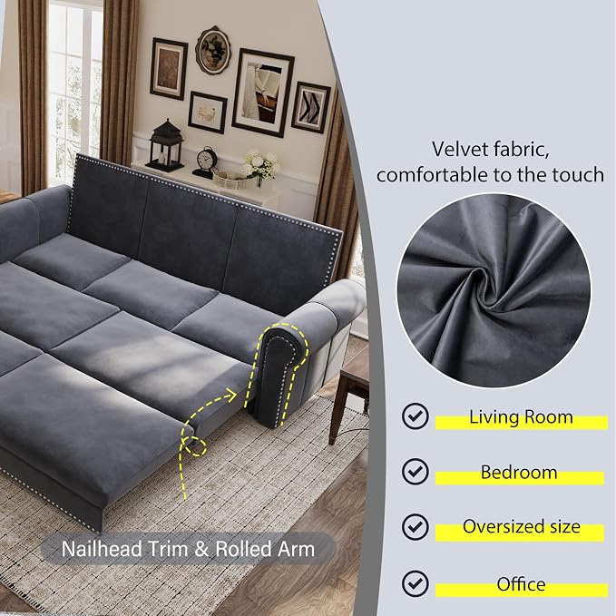93.7" King Pull Out Sofa Bed, 3 in 1 Convertible Sleeper Sofa Couch 3-Seater - Image 7