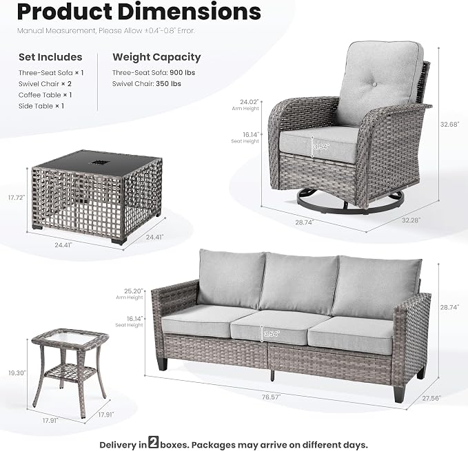 ovios 5 Pieces Patio Furniture Set, Outdoor Wicker Sofa Couch - Image 8