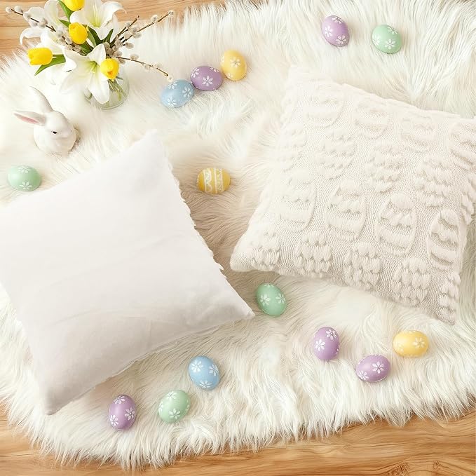 decorUhome Easter Cream White Egg Pillow Covers 16x16 Inch Set of 2, Soft Plush - Image 4