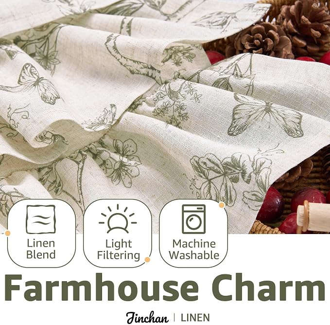 JINCHAN Ruffled Valance Curtain Linen Floral Kitchen Valance - Image 6
