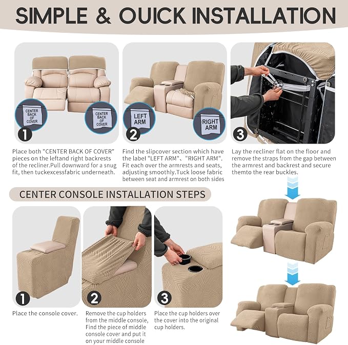 Recliner Loveseat Covers with Console, 6-Piece Stretch Geometric Strokes - Image 8