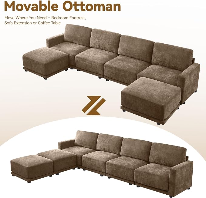 143.8" Modular U Shaped Sofa, Oversized Sectional Cloud Couch, 6 Seater Deep - Image 8