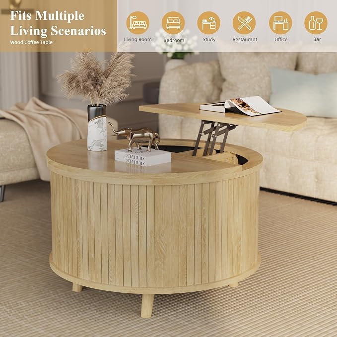 Easyego Lift Top Coffee Table for Small Spaces, 31.5" Mid-Century Modern Wooden - Image 6