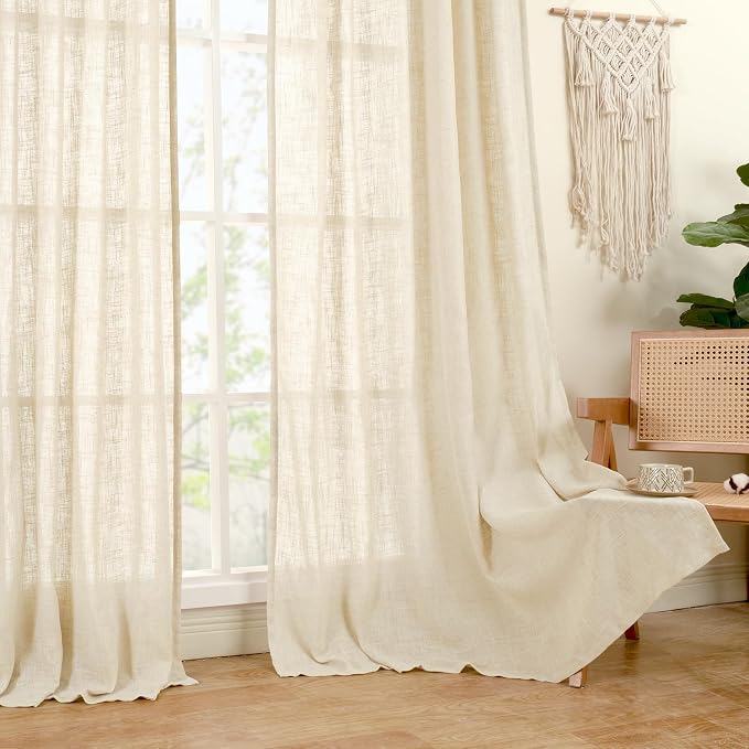 LAMIT Linen Semi Sheer Curtains 96 inches Long 2 Panels Set, Light Filtering - Image 9
