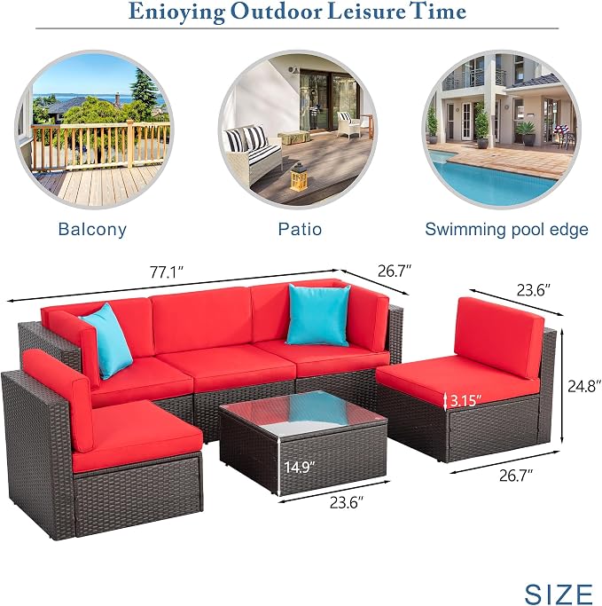 Vongrasig 6 Pieces Patio Furniture Set, Outdoor Sectional Sofa Couch, All - Image 2