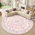 RELEANY Area Rugs Round 10ft Washable Non-Slip, Floral Vintage Distress Print by RELEANY