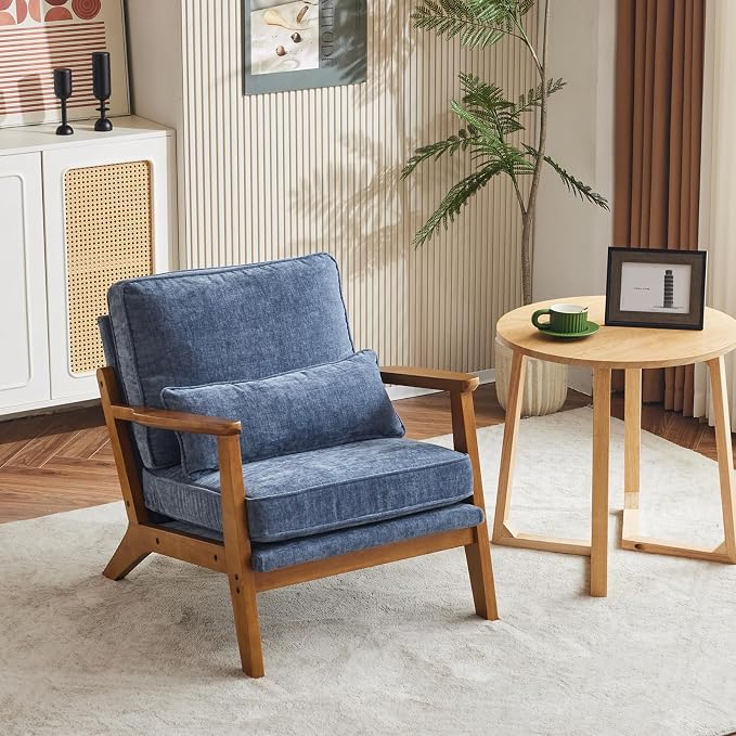 VINGLI Solid Wood Wide Armrests Accent Chair Set of 2, Upholstered Mid Century - Image 9