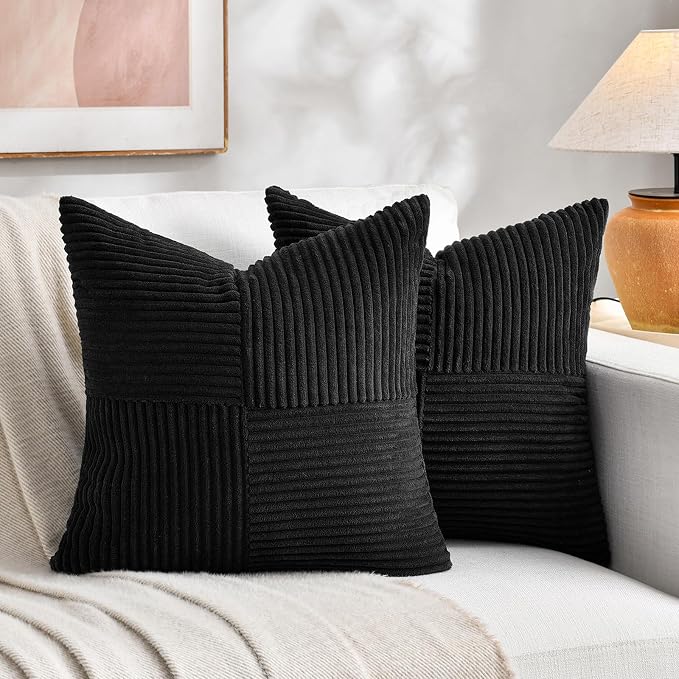Fancy Homi 2 Packs Black Big Decorative Throw Pillow Covers 24x24 Inch by Fancy+Homi