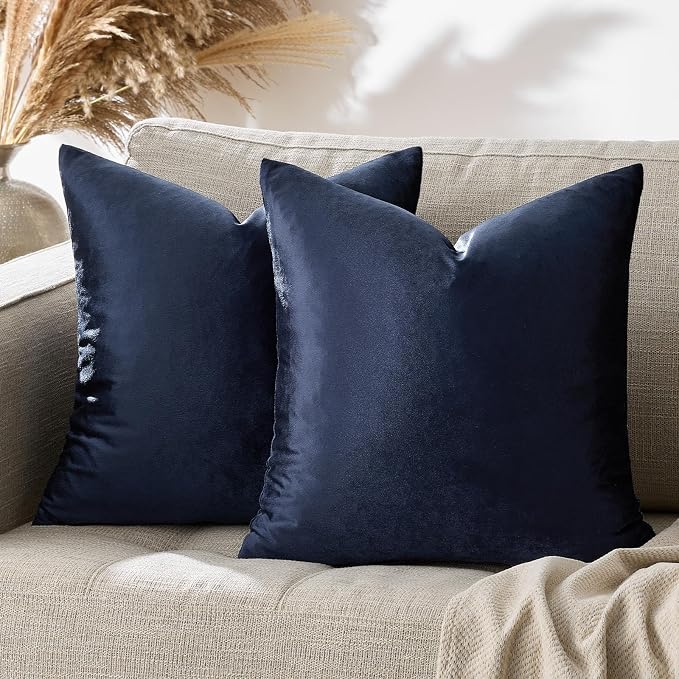 GIGIZAZA Navy Blue Velvet Pillow Covers 18x18, Square Solid Throw Pillow Covers - Image 6