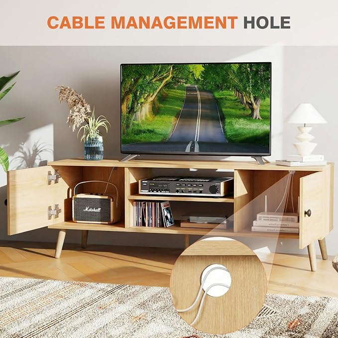Sweetcrispy TV Stand for 55 60 inch TV, Modern Mid Century Entertainment Center - Image 5