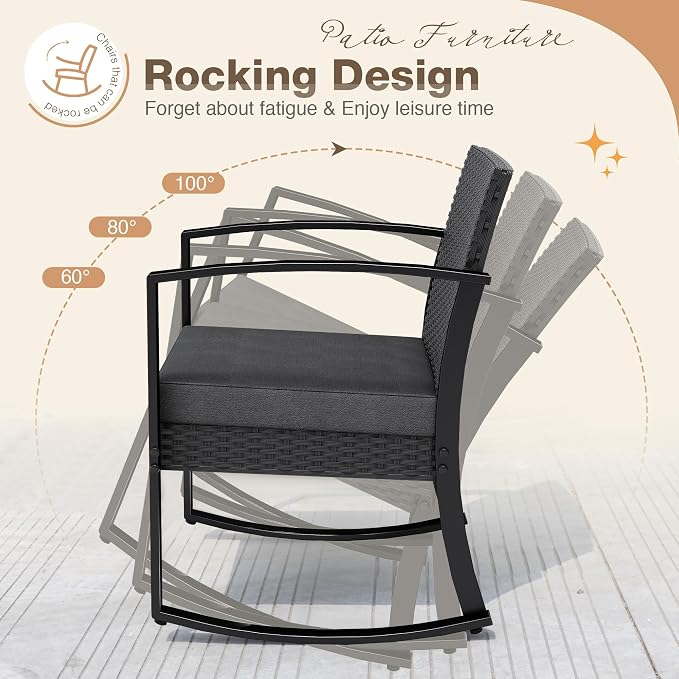 Greesum 3 Pieces Outdoor Furniture Set Patio Bistro Rocking Chairs - Image 2