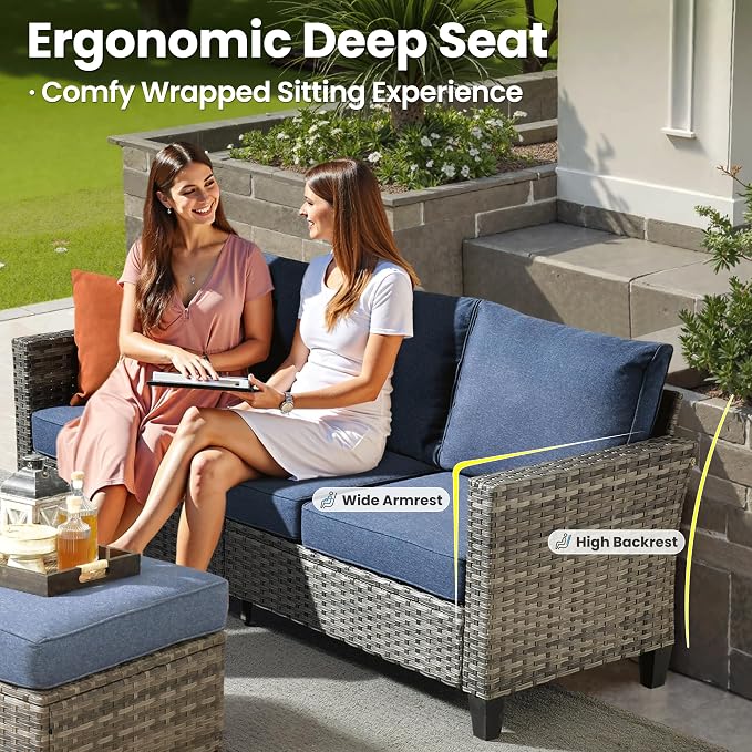 ovios 8 Pieces Patio Furniture Set, Outdoor Wicker Sofa Couch - Image 7