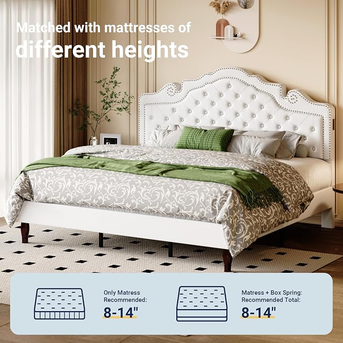 Allewie King Bed Frame with Adjustable Velvet Tiara Headboard, Upholstered - Image 7