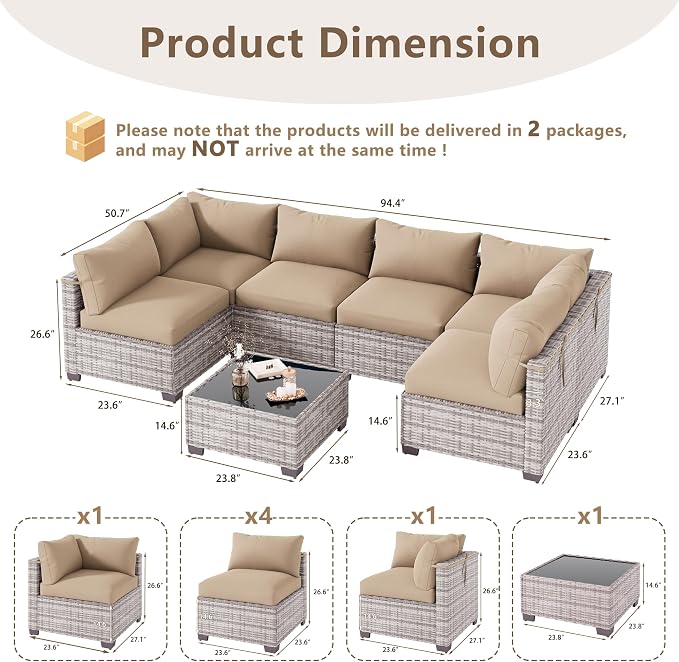 LOUVIXA 7 Piece Outdoor Patio Furniture Set, Outdoor Sectional Sofa, Wicker - Image 2