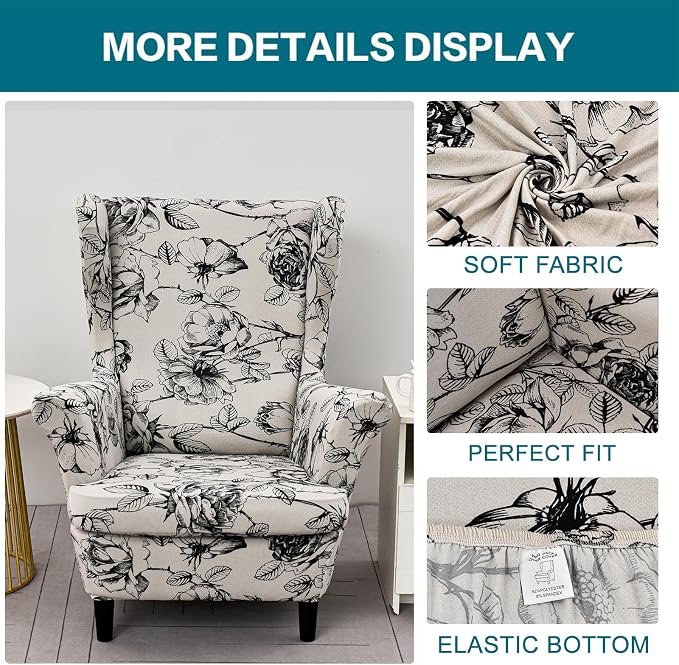 KRFOONN Wingback Chair Covers Slipcovers 2 Piece Stretch Wing Chair Covers - Image 2