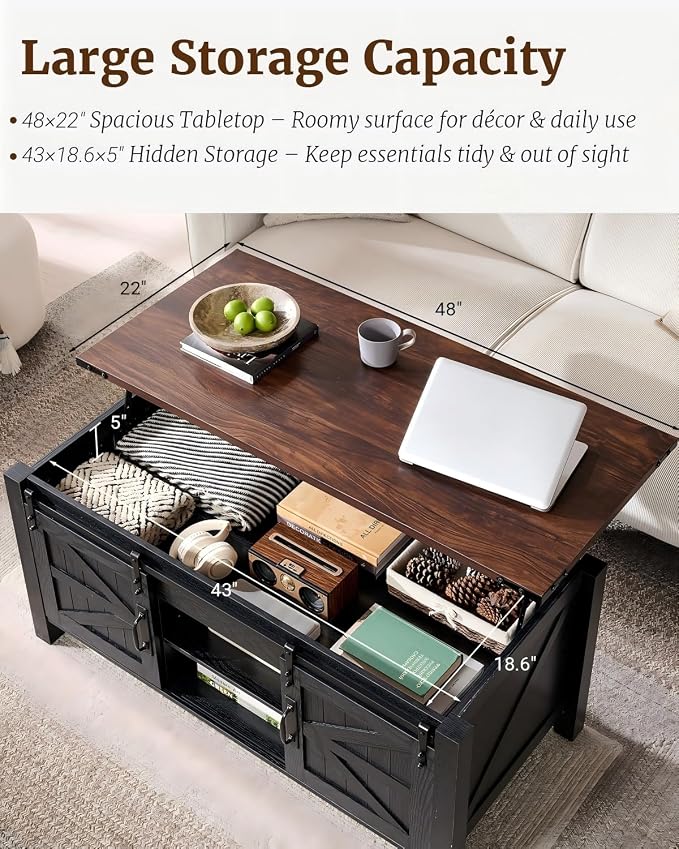 OKD 48" Farmhouse Lift Top Coffee Table - Image 4