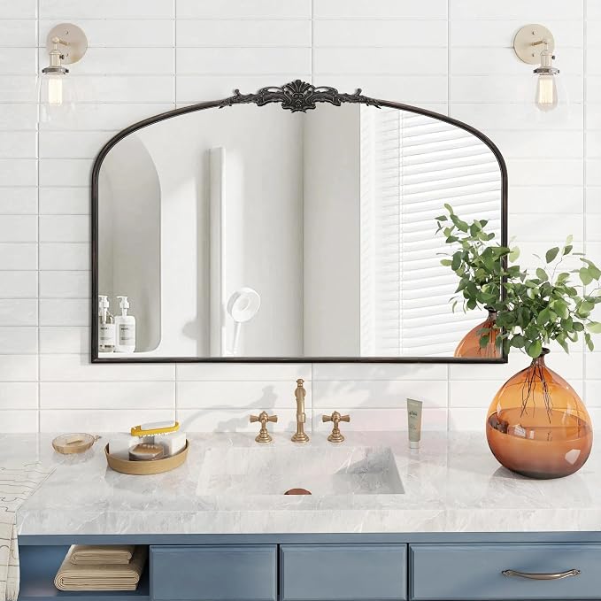 Besdomus Antique Arched Large Mirror: 48"x33" French Oversize Black Arch - Image 5