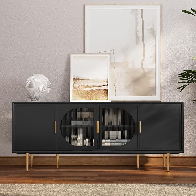 ARTPOWER TV Stand with Storage, Under TV Cabinet with Glass Door, TV Console by PowerofArtBetterforLife