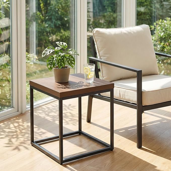 CENSI Modern Square End Table, Extra Thick 1.6" Wood Top & Metal Frame - Image 6