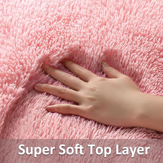 Ophanie Small Rug Washable Non Slip Throw Bedside Area Rugs, Fluffy Soft Pink - Image 3
