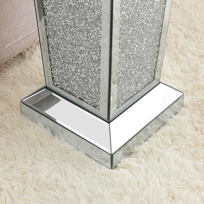 Silver Mirrored End Table with Crystal, Modern Side Accent Table, Square Small - Image 8