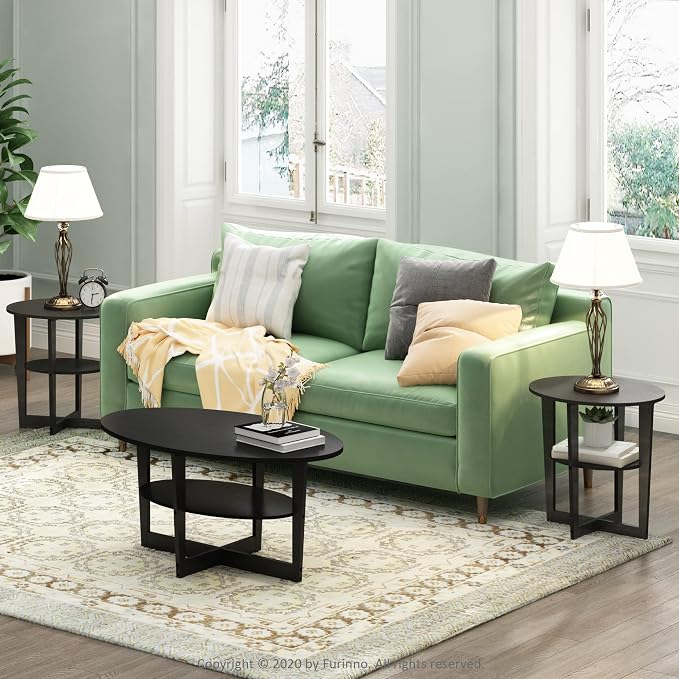 Furinno JAYA Side Table Set of 2, 2-Tier Round Modern End Table - Image 5