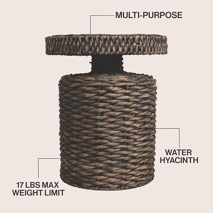JONATHAN Y Marisol 24" Round Brown Woven Water Hyacinth Side Table - Image 4