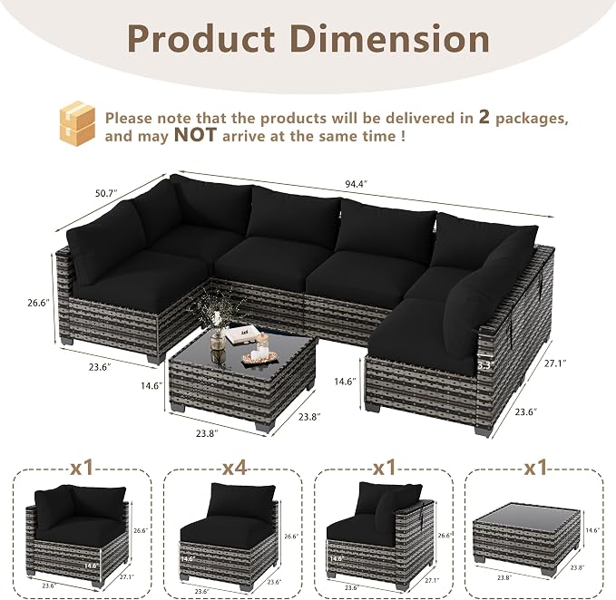 LOUVIXA 7 Piece Outdoor Patio Furniture Set, Outdoor Sectional Sofa, Wicker - Image 2
