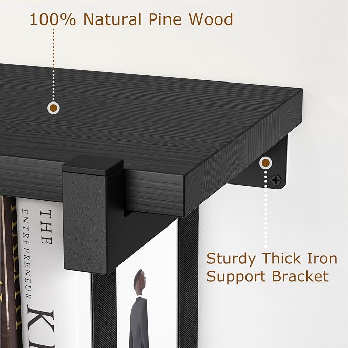 NANATI 2 Set of Floating Bookshelf, Pine Wood Invisible Bookshelf, Hanging - Image 4