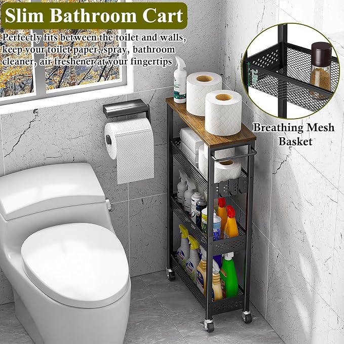 OKZEST Utility Slim Storage Cart, 4 Tier Small Rolling Kitchen Laundry Room Cart - Image 5