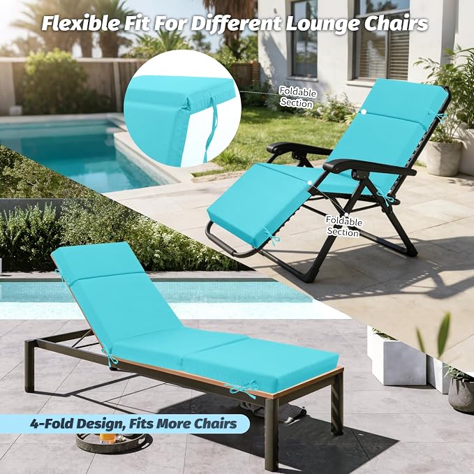 2 Pcs Outdoor Chaise Lounge Cushion 72" x 21" x 3", 4-Section Folding Patio - Image 6