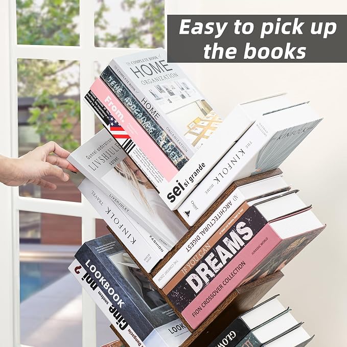 SHEEPAM 10 Tier Tree Book Shelf, Floor Standing Wood Bookshelf - Image 8