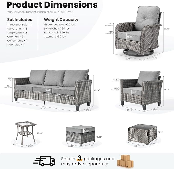 ovios 9 Pieces Patio Furniture Set, Outdoor Wicker Sofa Couch - Image 9