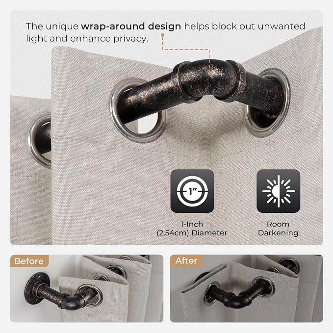 Zeerobee Curtain Rods for Windows 66 to 120, 1 Inch Industrial Wrap Around - Image 3