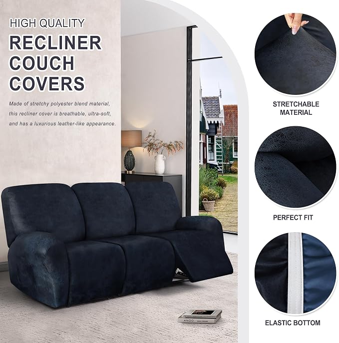 ANARACHON Leather Look Recliner Couch Cover, 8-Pieces Stretch Recliner Sofa - Image 4