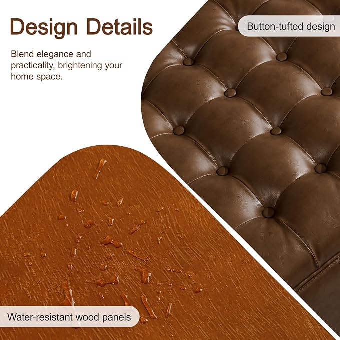 WUTUTUEE 30" Faux Leather Square Storage Ottoman - Image 4
