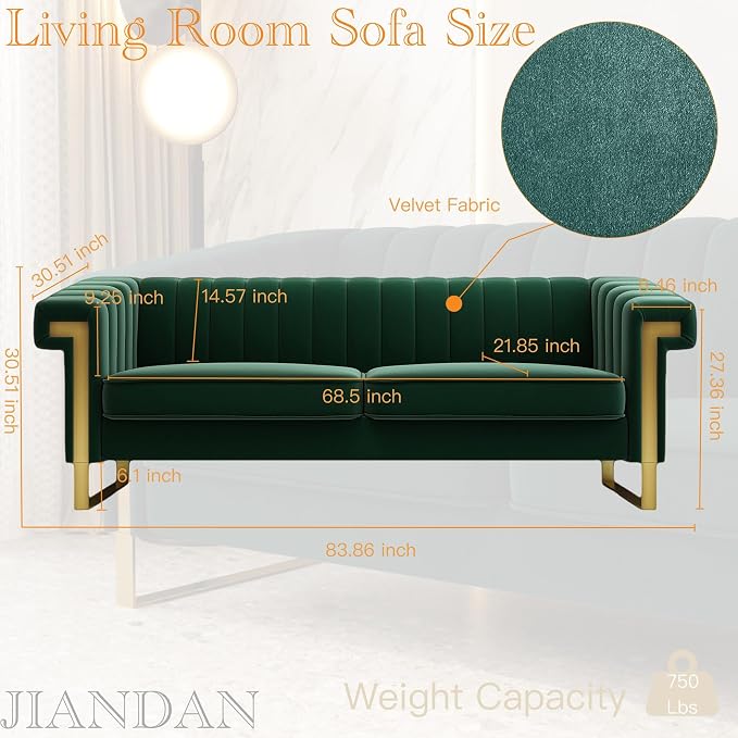 Mid-Century Modern Green Velvet Sofa - Image 2