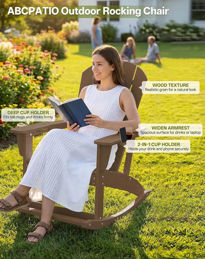 Outdoor Oversized Adirondack Rocking Chairs, All Weather HDPE Patio Rocking - Image 3