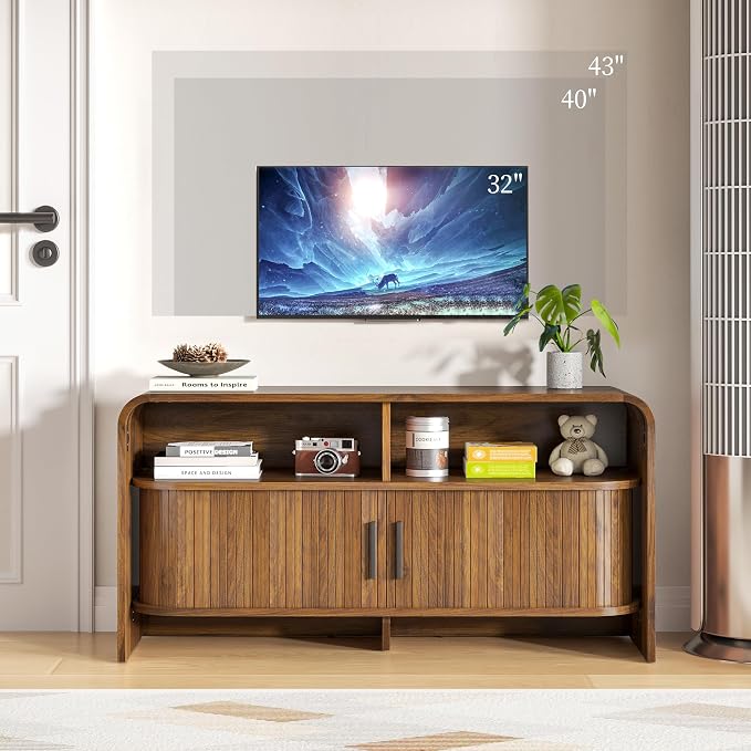 Small TV Stand for Bedroom, Low Fluted TV Console for 40 43 Inch, Mid Century - Image 4