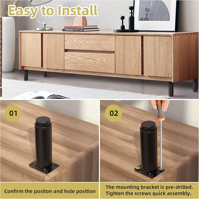 5"-9" Metal Adjustable Furniture Legs, Adjustable Height Replacement Legs - Image 5