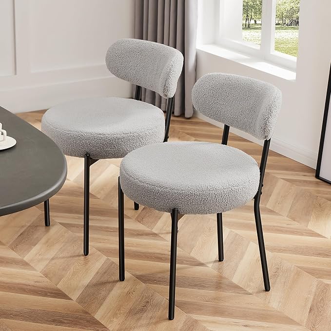 Sweetcrispy Dining Chairs Set of 4, Boucle Upholstered Modern Mid Century Round - Image 7