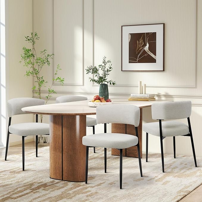 Sweetcrispy Dining Chairs Set of 4, Boucle Fabric Modern Mid Century Round - Image 7