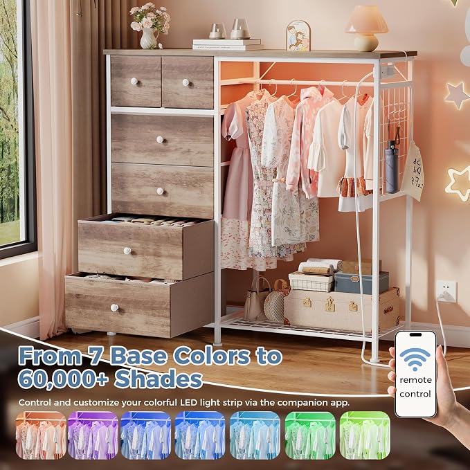 DUMOS Dresser for Bedroom with Hanging Rack, 6 Drawer Fabric Dresser with - Image 6