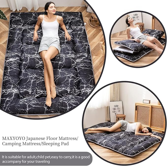 MAXYOYO Black Marble Printed Japanese Futon Floor Mattress, Thicken Sleeping - Image 6