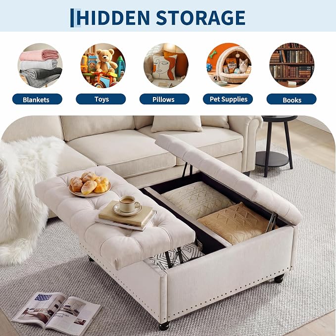 Garvee 36'' Large Square Storage Ottoman, Lift Top Storage Ottoman Coffee Table - Image 6
