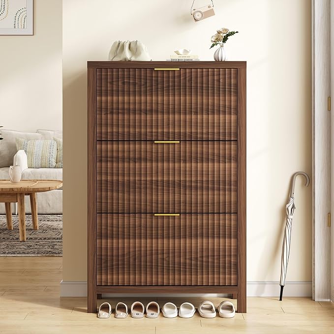 YOMILUVE Shoe Cabinet Storage for Entryway, Fluted Shoe Cabinet - Image 9
