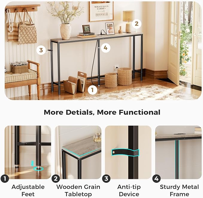 SUPERJARE Console Table with Outlet, 63 Inch Sofa Table with Charging Station - Image 6