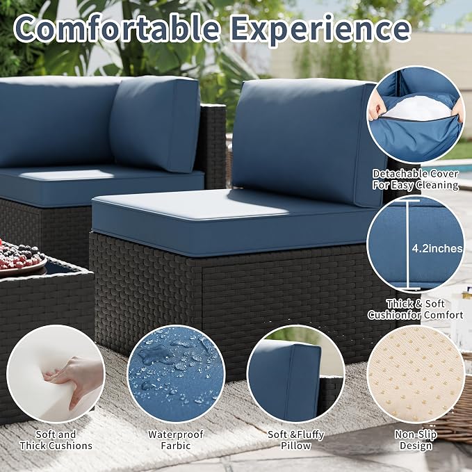 SUNLEI 5pcs Patio Furniture Sets Conversation Set, Low Back All-Weather Rattan - Image 3