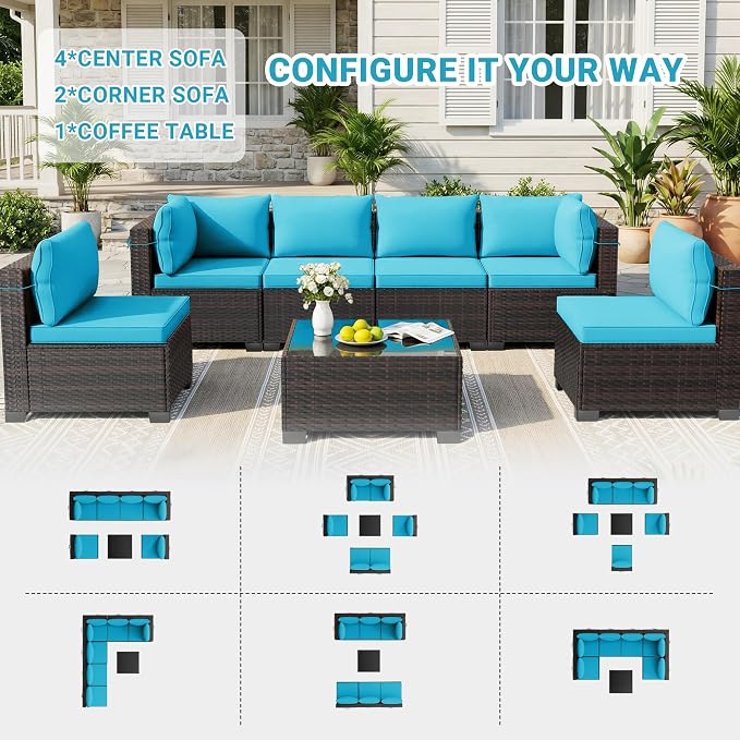 CHABATREE 7pcs Outdoor Patio Furniture Sets, Rattan Conversation Sectional Set - Image 6